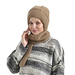 Solid Beanie Cap and Scarf Set - Beige