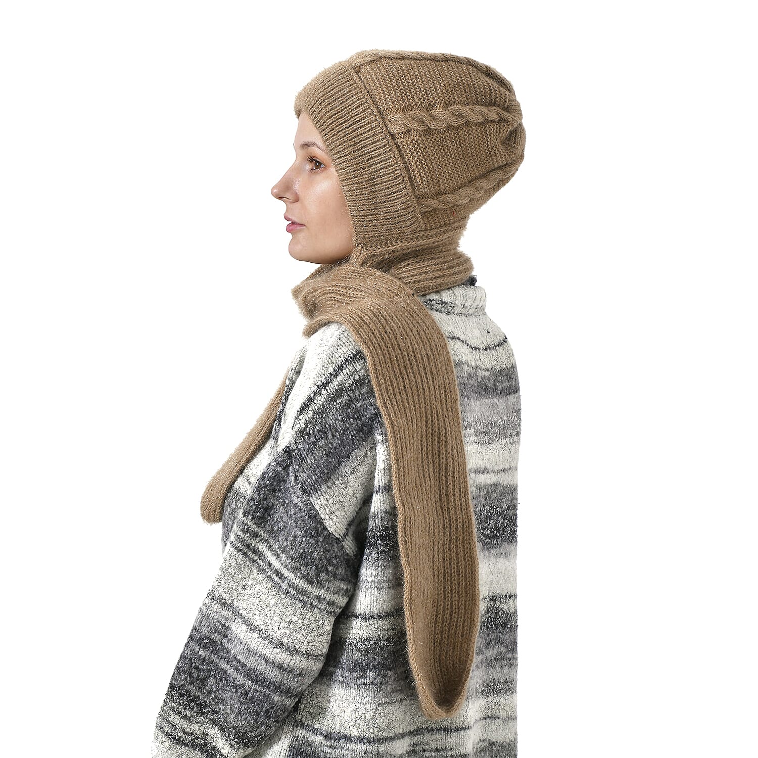 Winters Must Buy - Solid Beanie Cozy Cap and Scarf Set - Brown