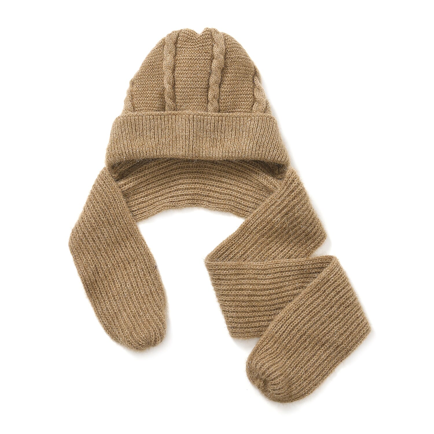 Winters Must Buy - Solid Beanie Cozy Cap and Scarf Set - Brown