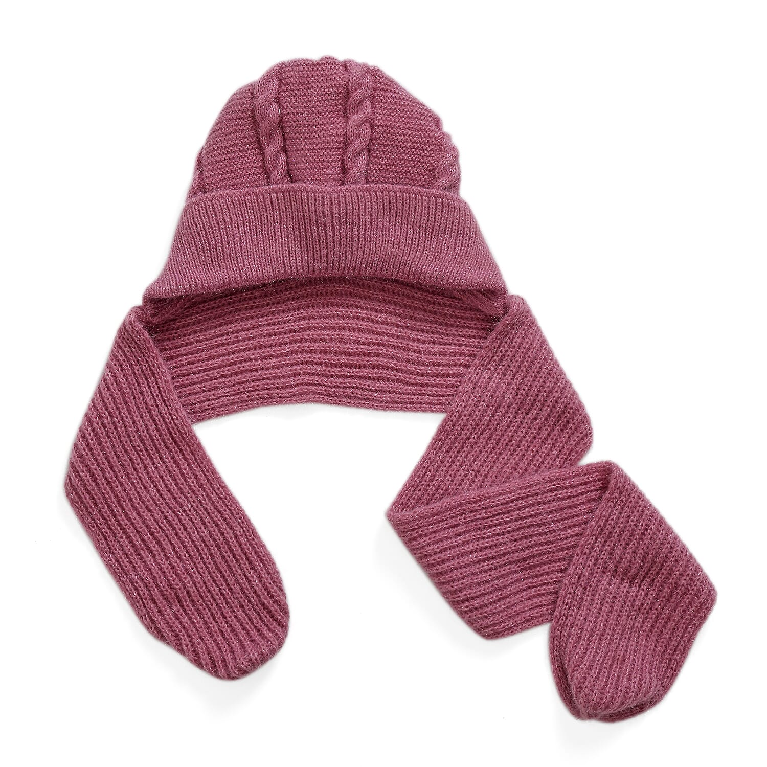 Winters Must Buy - Solid Beanie Cozy Cap and Scarf Set - Pink