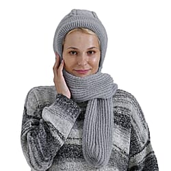 Solid Beanie Cap and Scarf Set - Beige