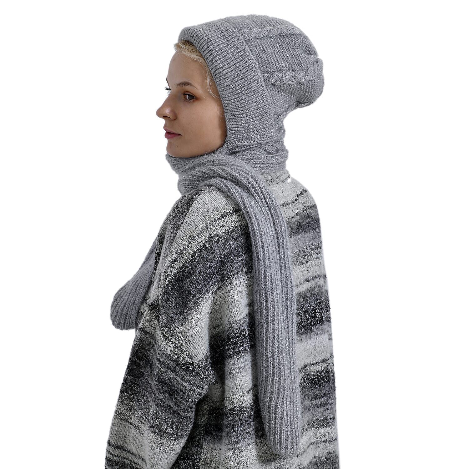 Winters Must Buy - Solid Beanie Cozy Cap and Scarf Set - Grey