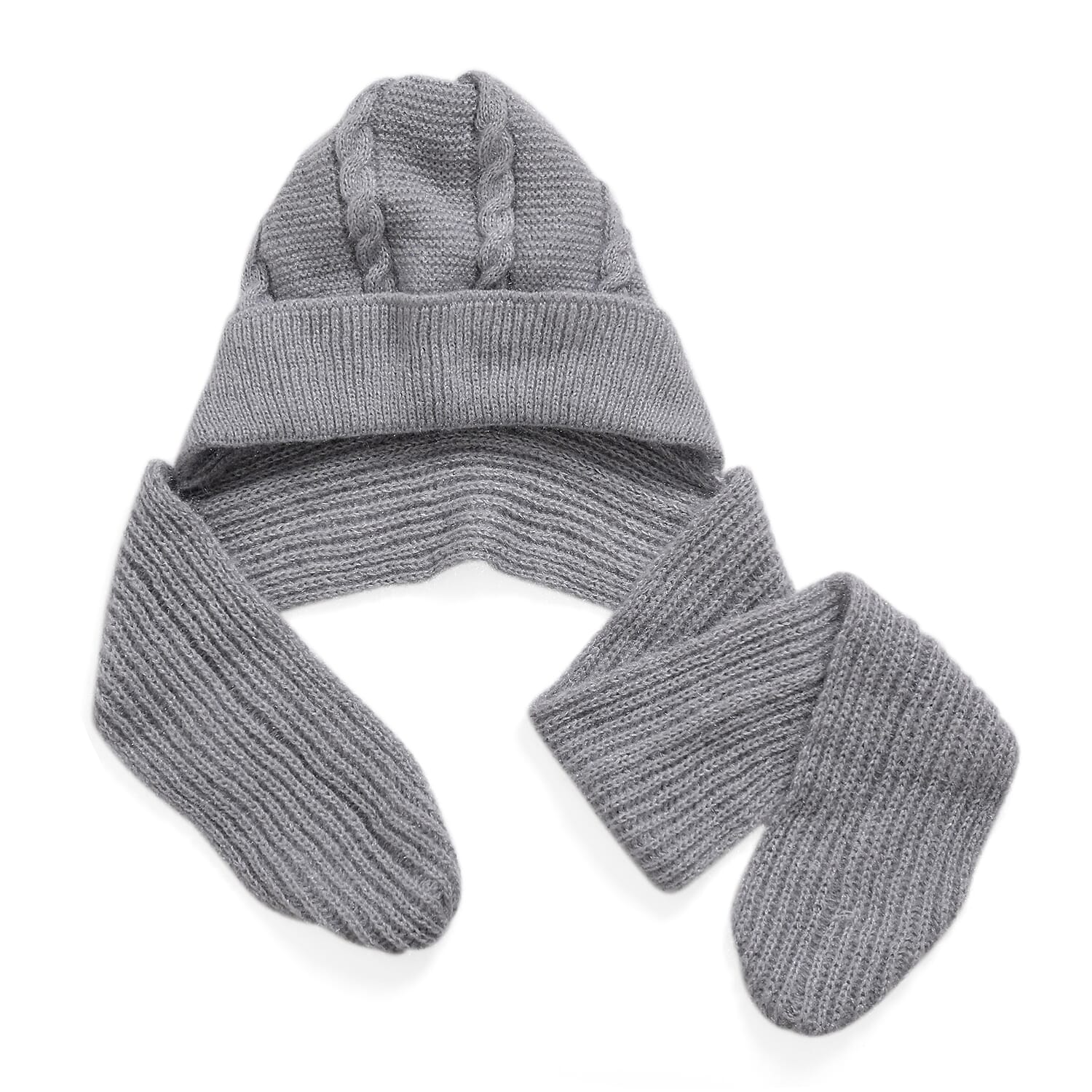 Winters Must Buy - Solid Beanie Cozy Cap and Scarf Set - Grey