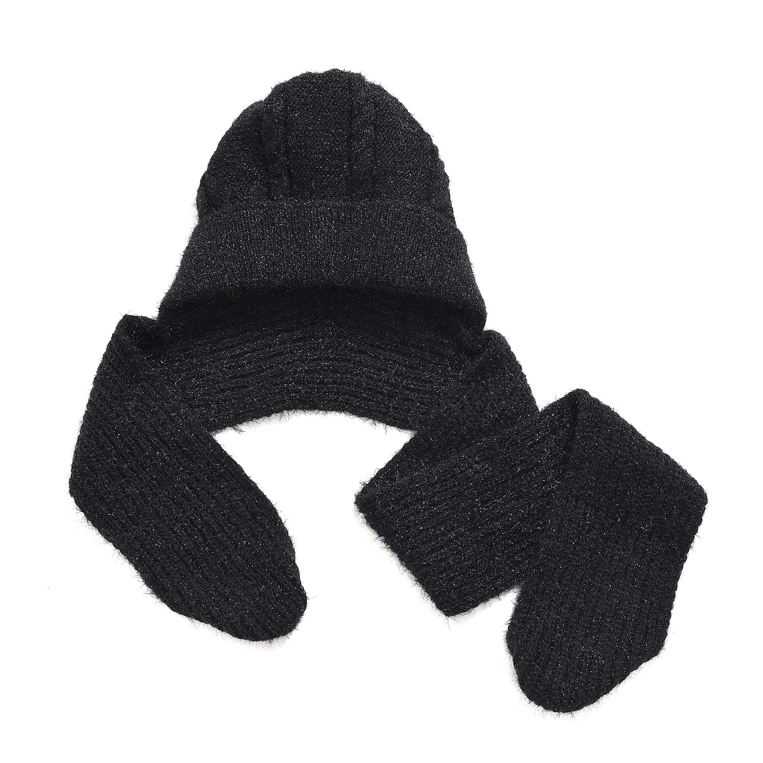 Winters Must Buy - Solid Beanie Cozy Cap and Scarf Set - Black