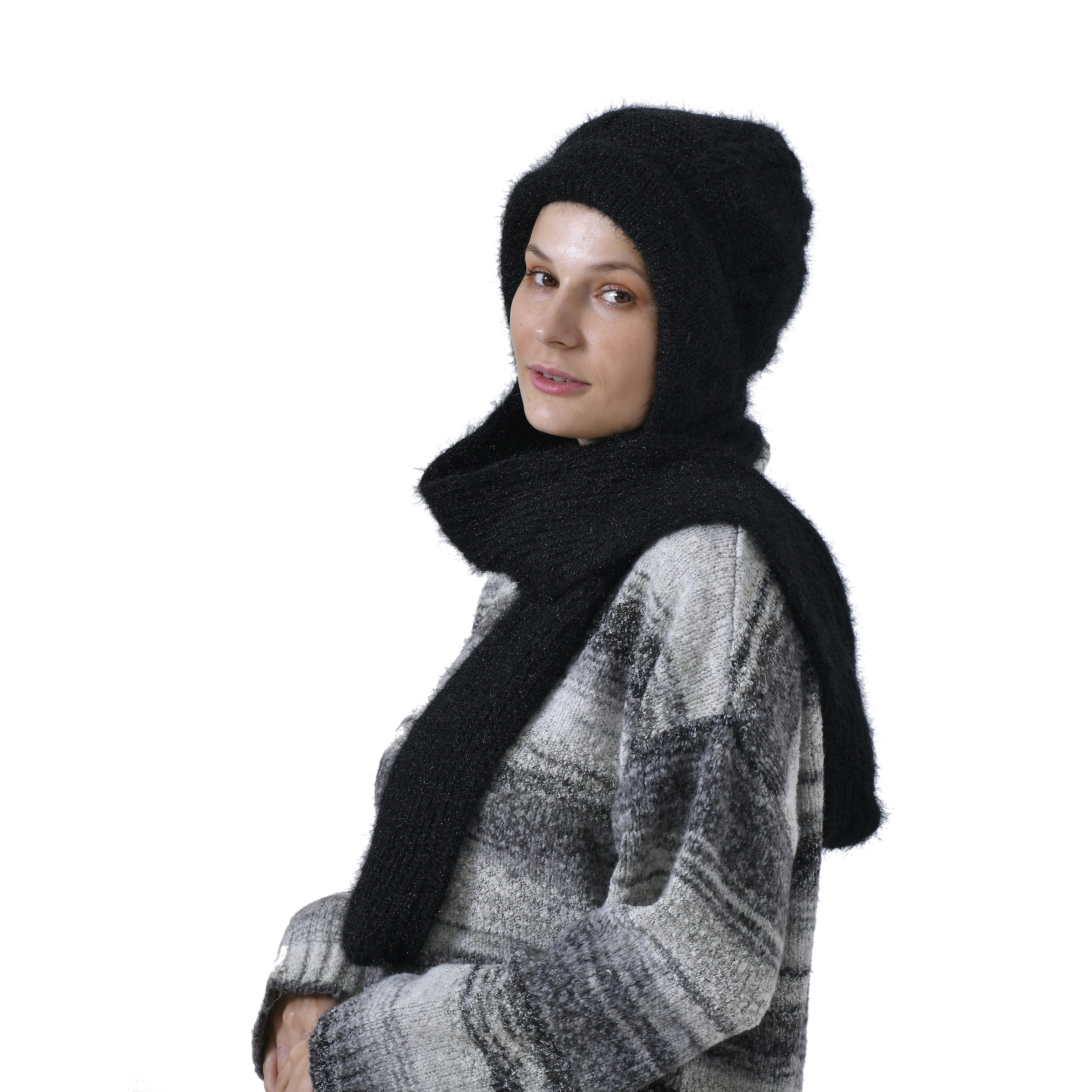 Winters Must Buy - Solid Beanie Cozy Cap and Scarf Set - Black