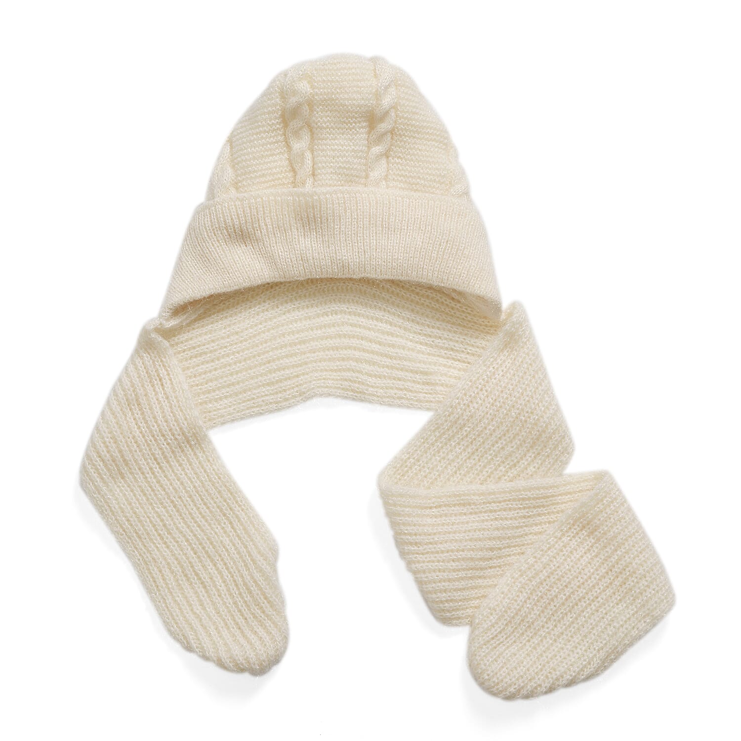 Solid Beanie Cap and Scarf Set - Beige