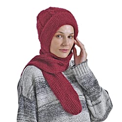 Solid Beanie Cap and Scarf Set - Beige