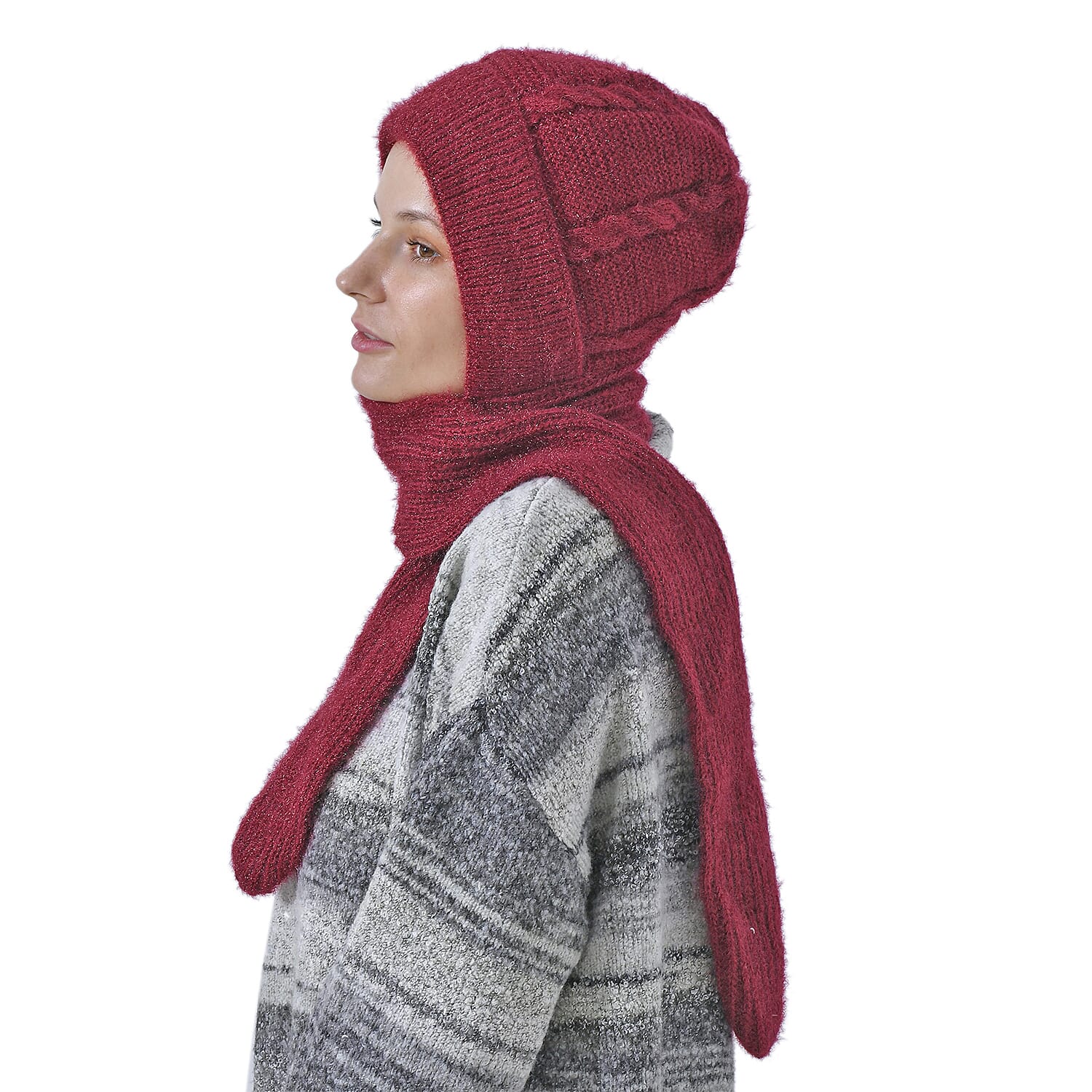 Winters Must Buy - Solid Beanie Cozy Cap and Scarf Set - Red