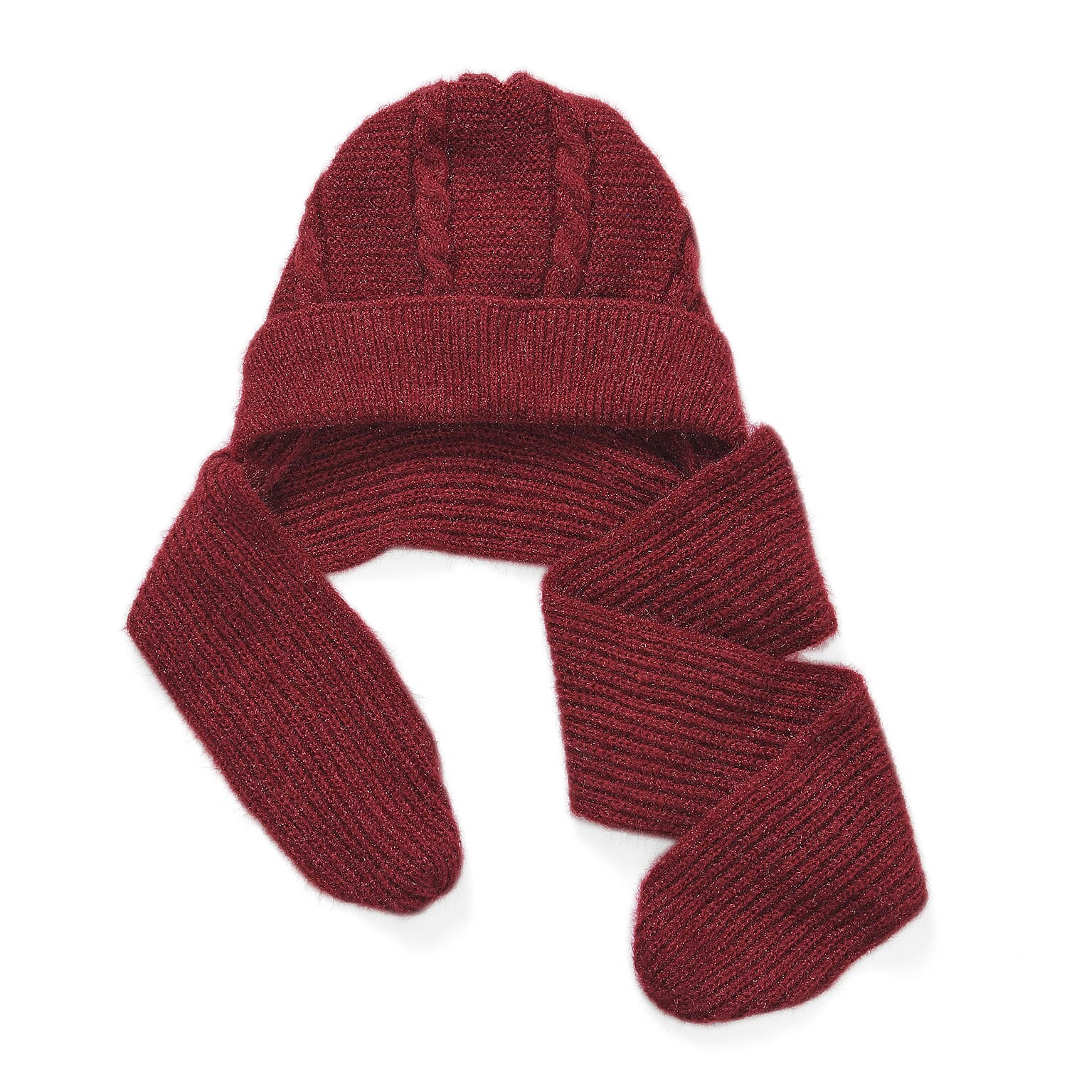 Winters Must Buy - Solid Beanie Cozy Cap and Scarf Set - Red