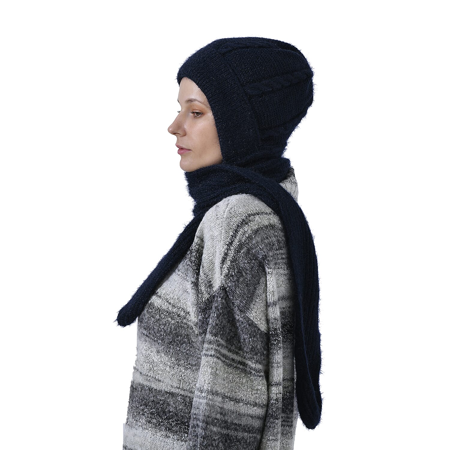 Winters Must Buy - Solid Beanie Cozy Cap and Scarf Set - Navy