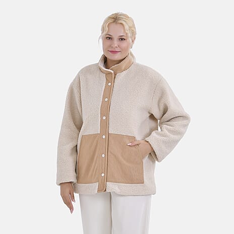 La Marey Corduroy Contrast Jacket (Size L, 16-18) - Beige - Brown