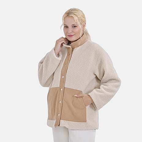 La Marey Corduroy Contrast Jacket (Size L, 16-18) - Beige - Brown