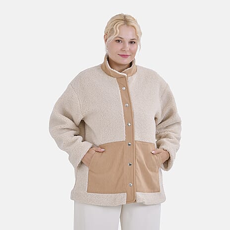 La Marey Corduroy Contrast Jacket (Size L, 16-18) - Beige - Brown