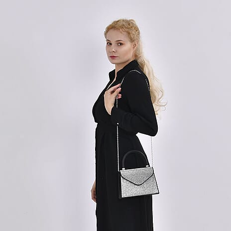 Crystal Patterned Clutch (Size 20x6x14 cm) - Black & White