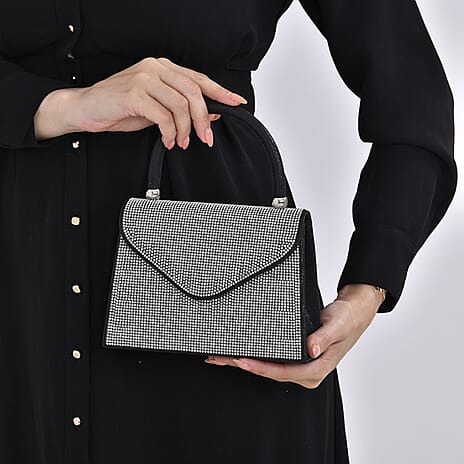 Crystal Patterned Clutch (Size 20x6x14 cm) - Black & White