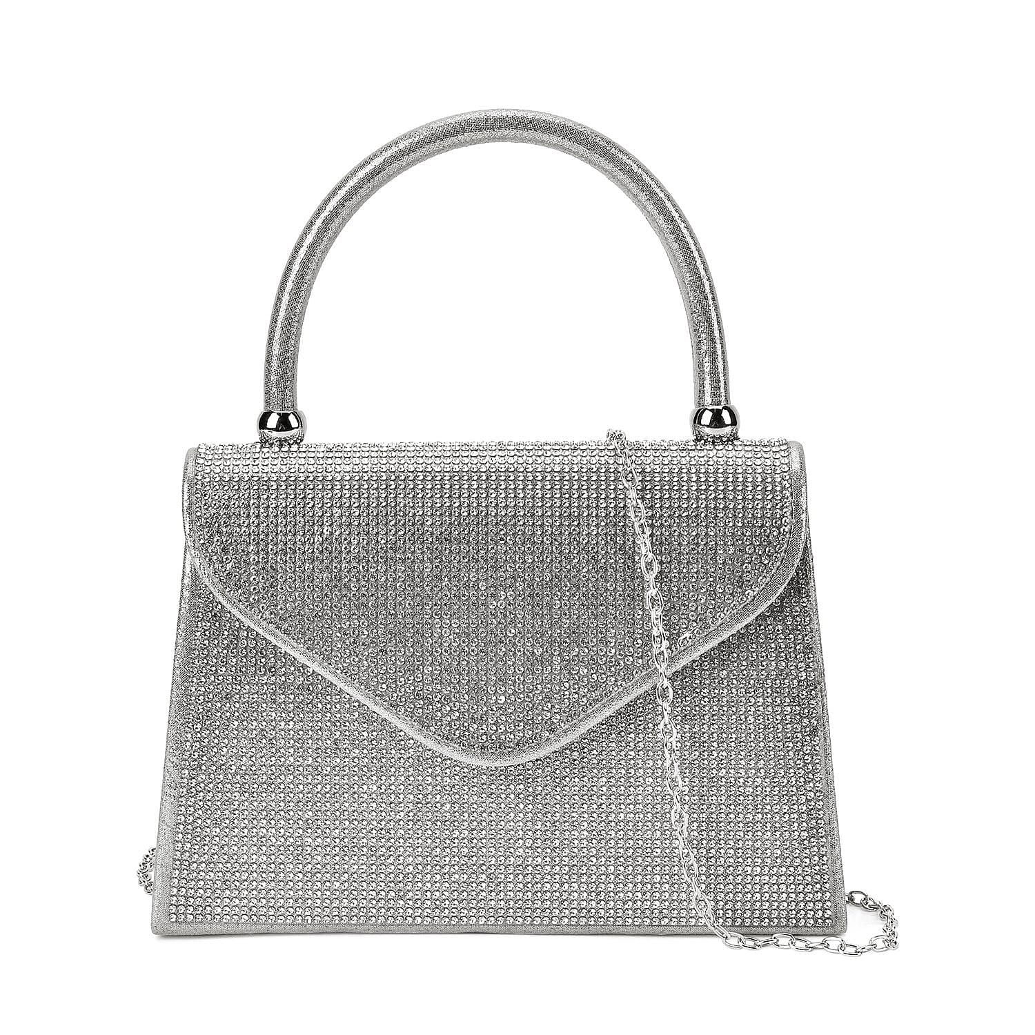 Crystal Patterned Clutch (Size 20x6x14 cm) - Silver & White Crystal Patterned Clutch (Size 20x6x14 cm) - Silver & White