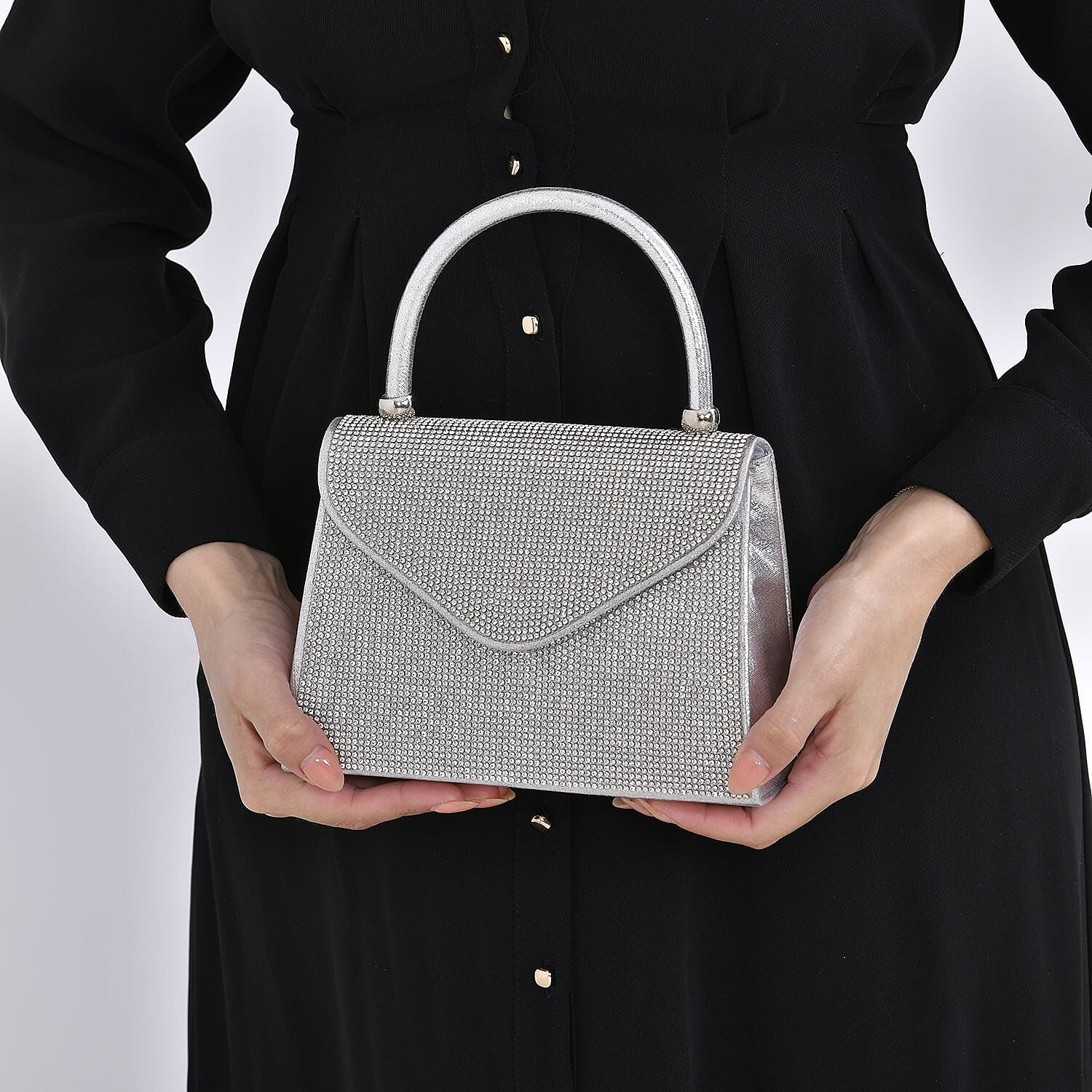 Crystal Patterned Clutch (Size 20x6x14 cm) - Silver & White Crystal Patterned Clutch (Size 20x6x14 cm) - Silver & White