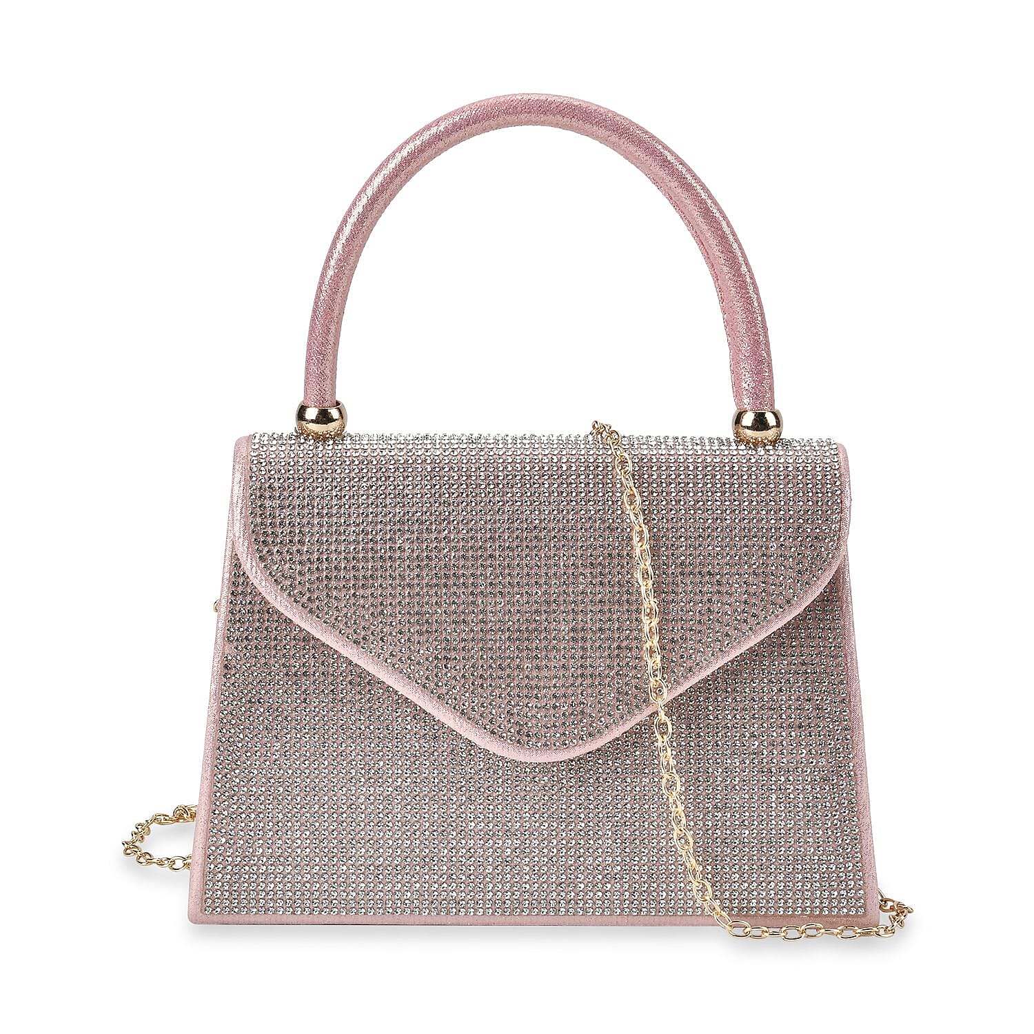 Crystal Patterned Clutch (Size 20x6x14 cm) - Pink & White