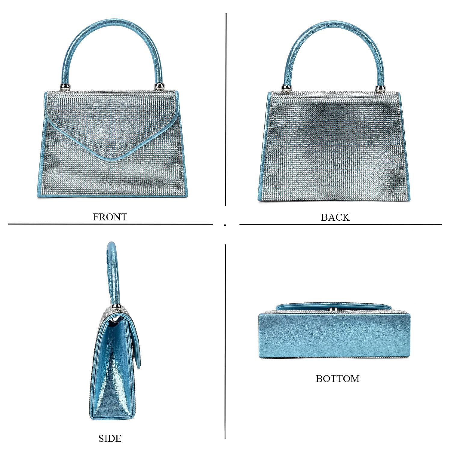 Crystal Patterned Clutch Bag with Long Chain Strap - Teal