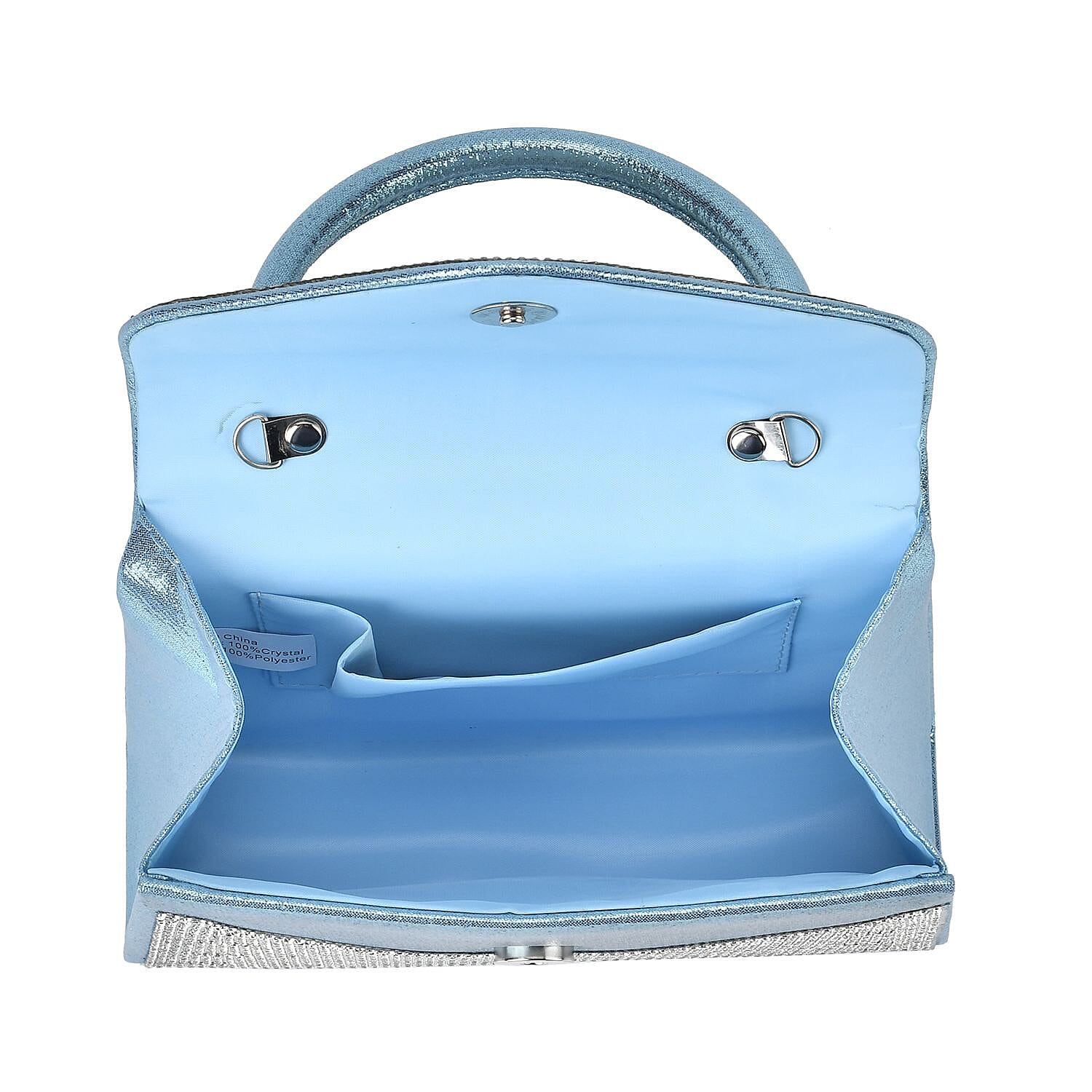 Crystal Patterned Clutch Bag with Long Chain Strap - Teal