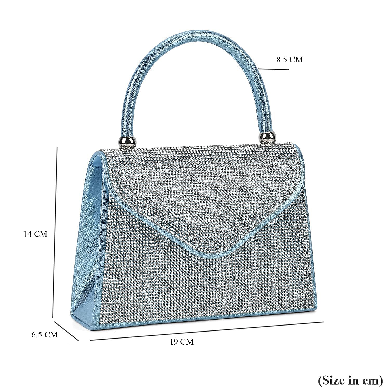 Crystal Patterned Clutch Bag with Long Chain Strap - Teal