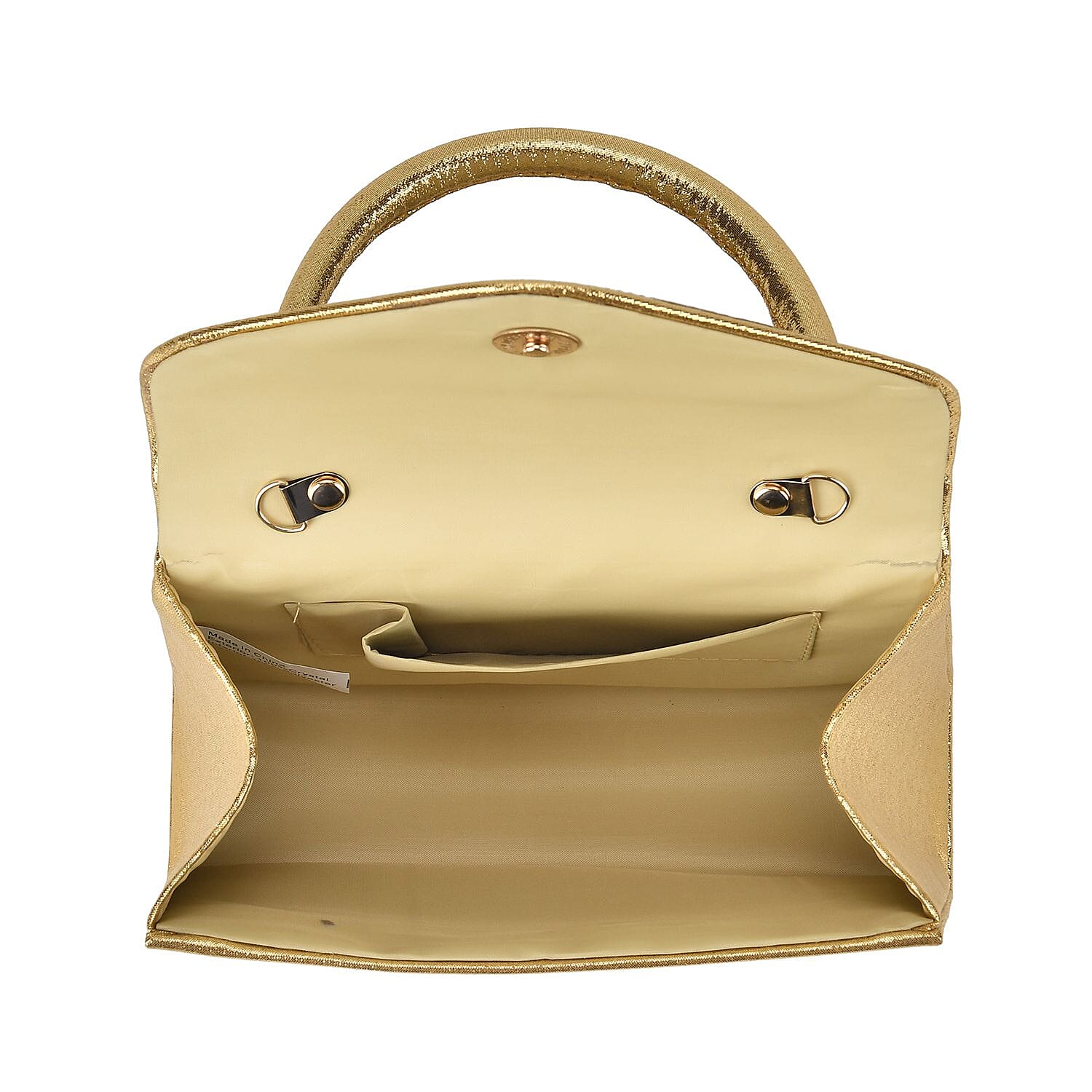 Crystal Patterned Clutch Bag with Long Chain Strap - Gold