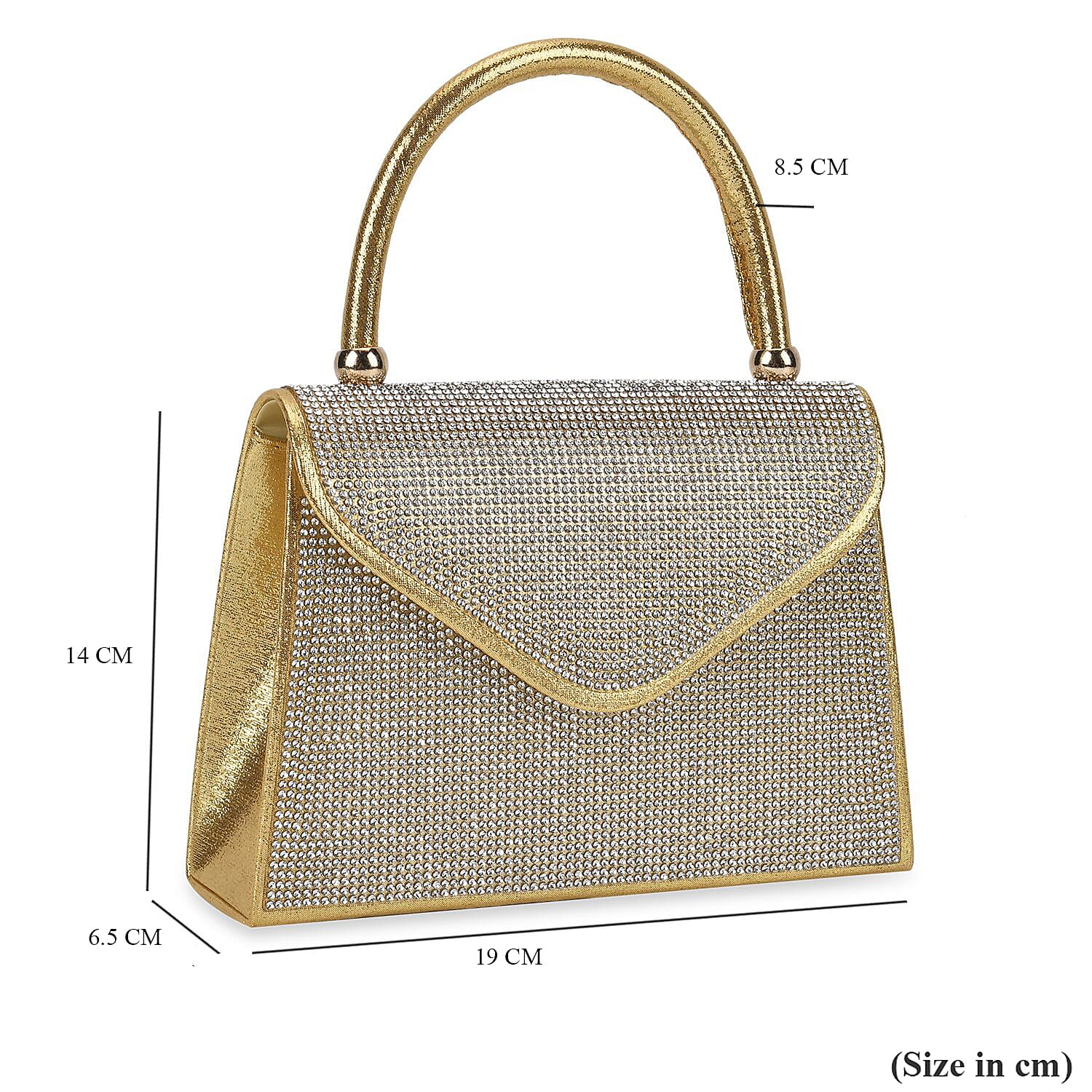 Crystal Patterned Clutch Bag with Long Chain Strap - Gold