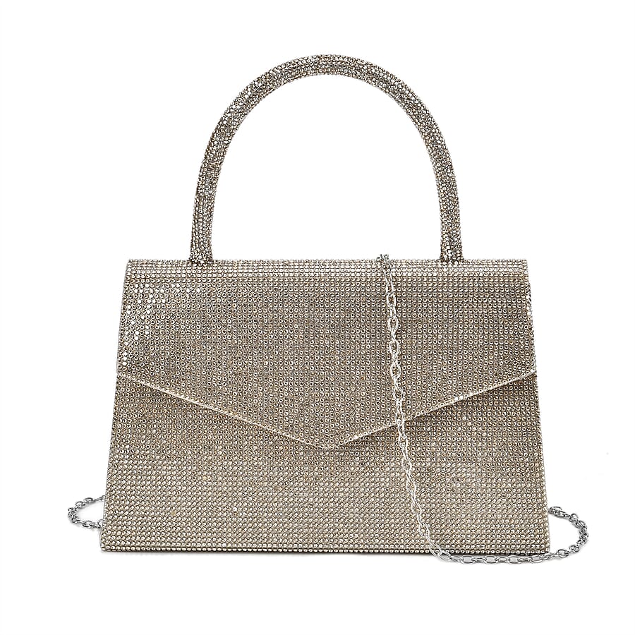 Top-Handle Crystal-Patterned Clutch Bag