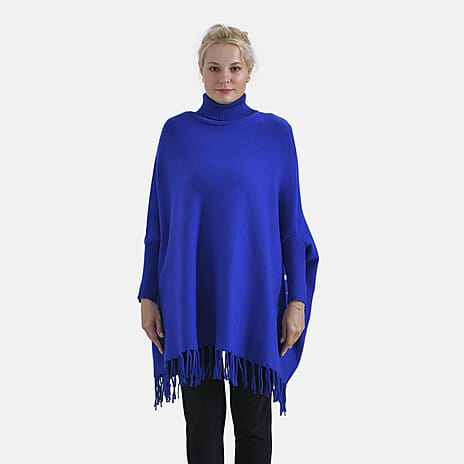 La Marey High Tie Tassel Poncho (One Size 10 to 20) - Blue