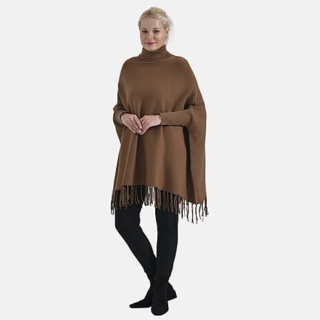 La Marey High Tie Tassel Poncho (One Size 10 to 20) - Brown