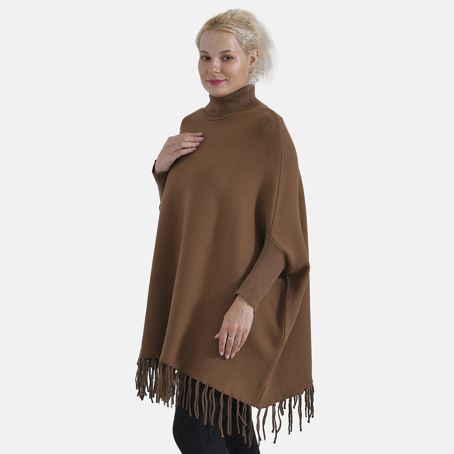 La Marey High Tie Tassel Poncho (One Size 10 to 20) - Brown