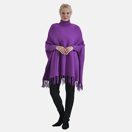 La Marey High Tie Tassel Poncho (One Size 10 to 20) - Purple