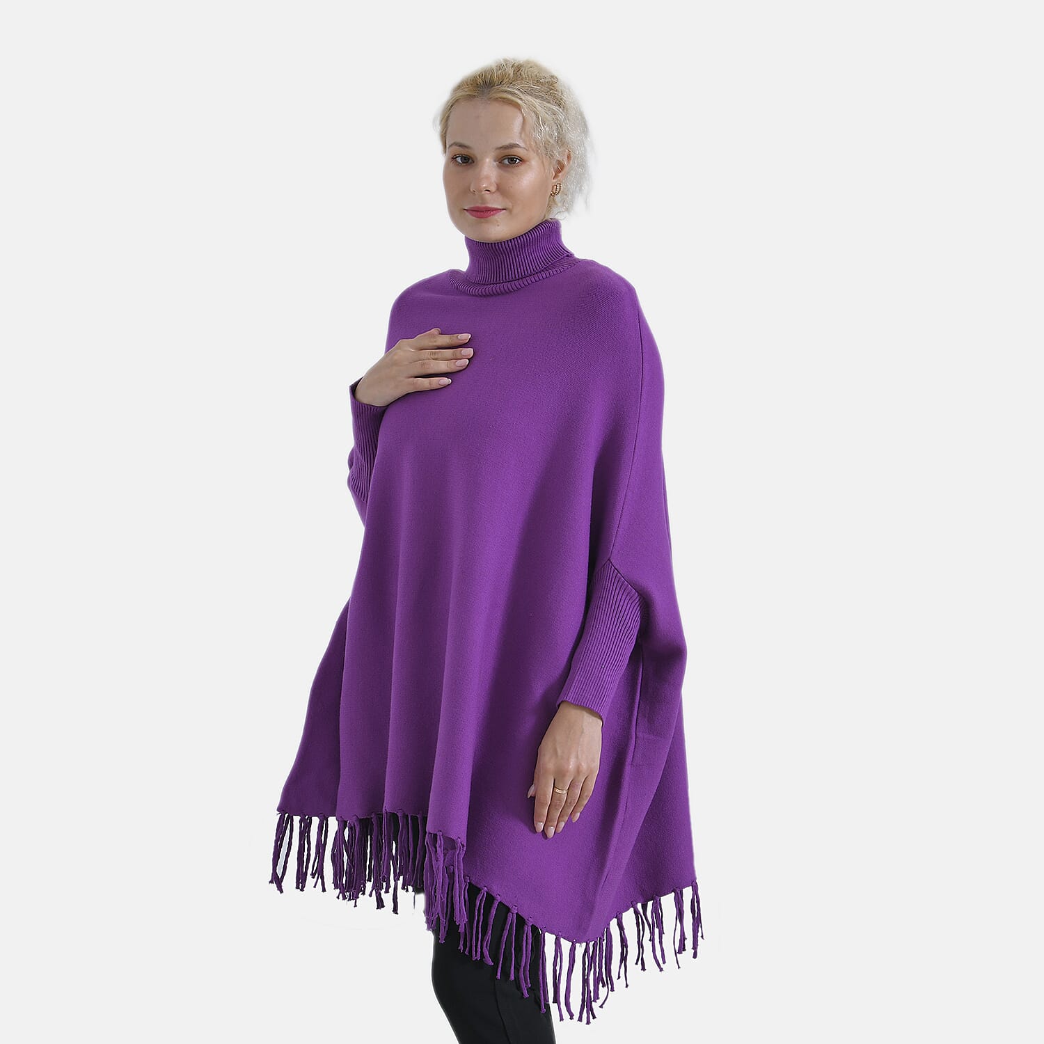 La Marey High Tie Tassel Poncho (One Size 10 to 20) - Purple