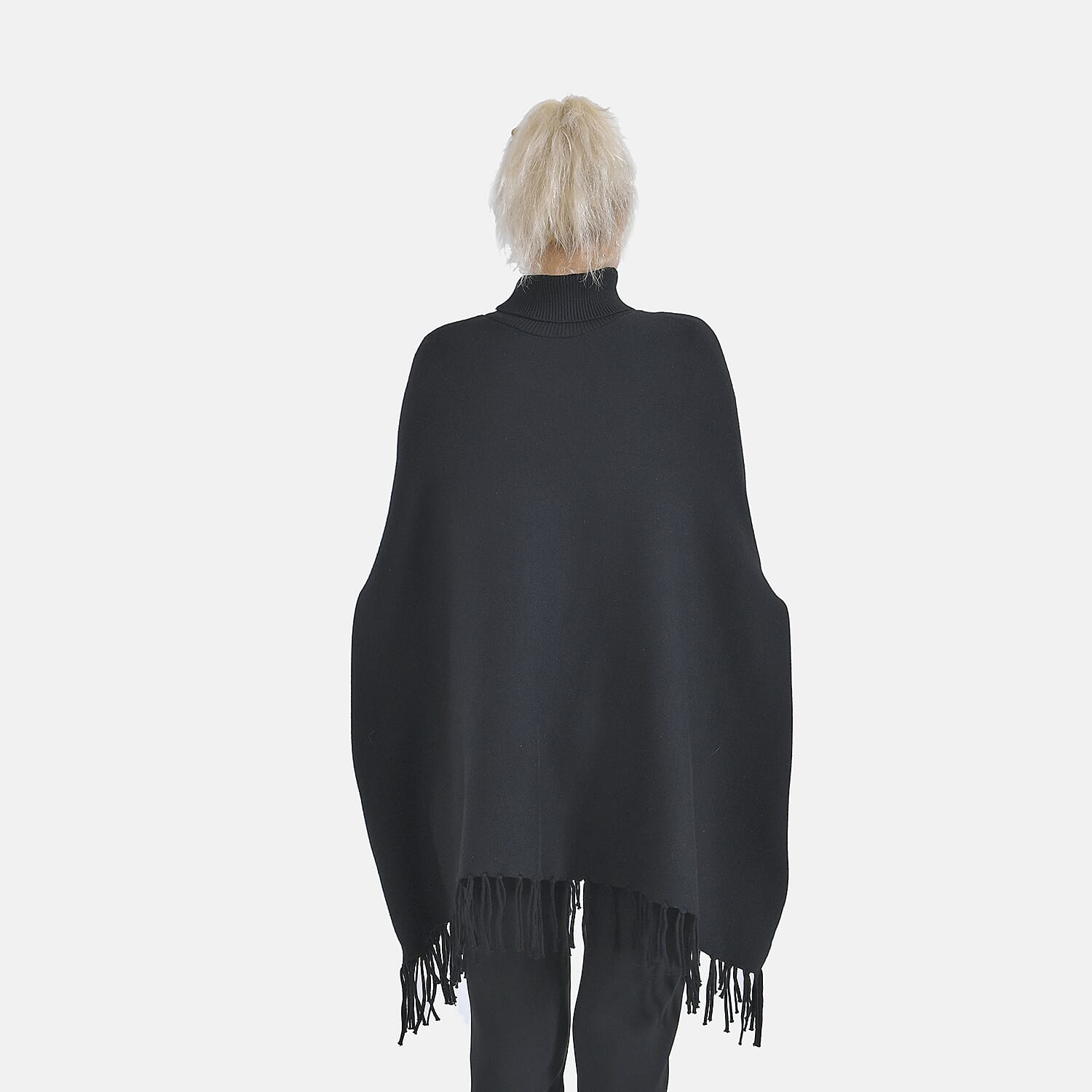 La Marey High Tie Tassel Poncho (One Size) - Black