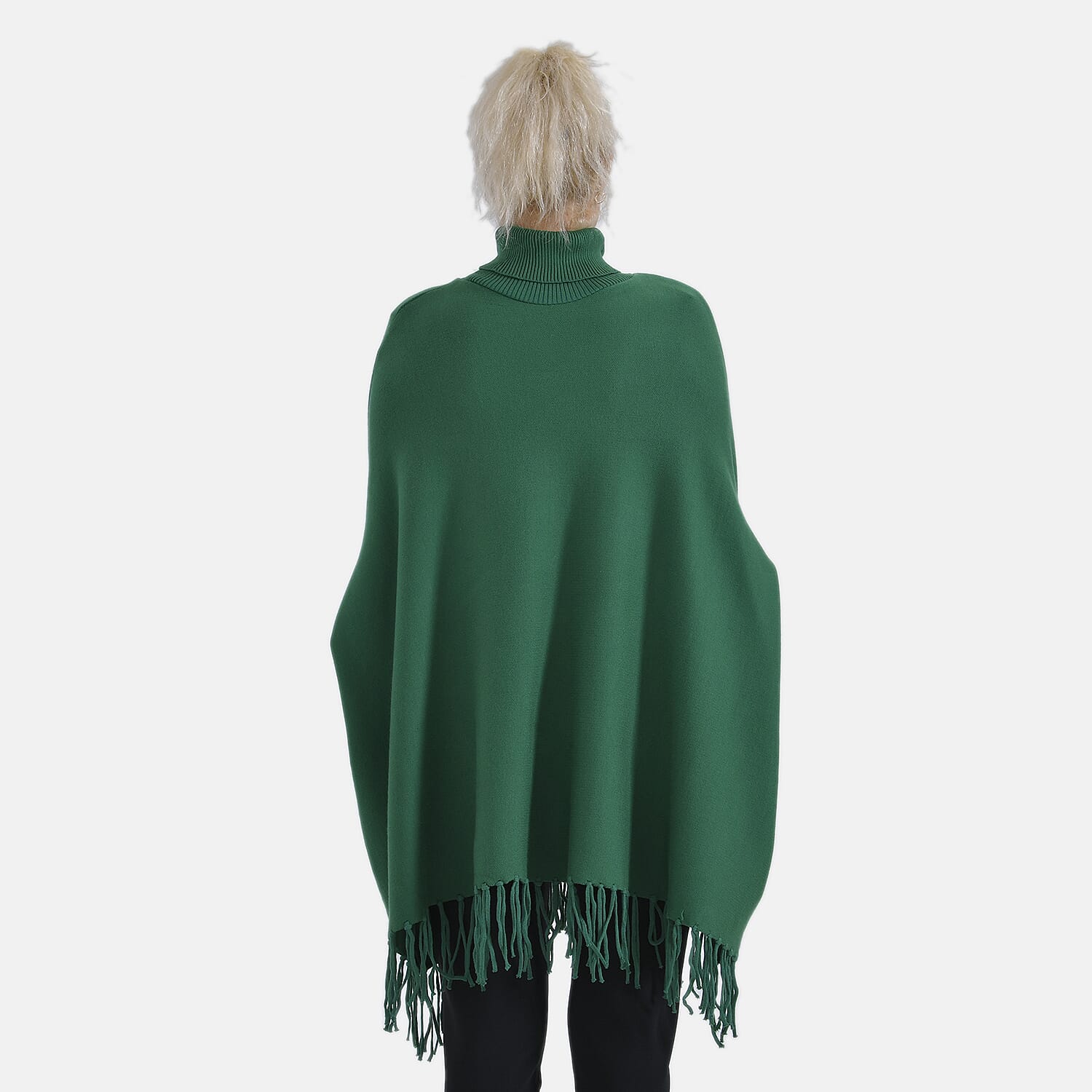 La Marey High Tie Tassel Poncho (One Size) - Green