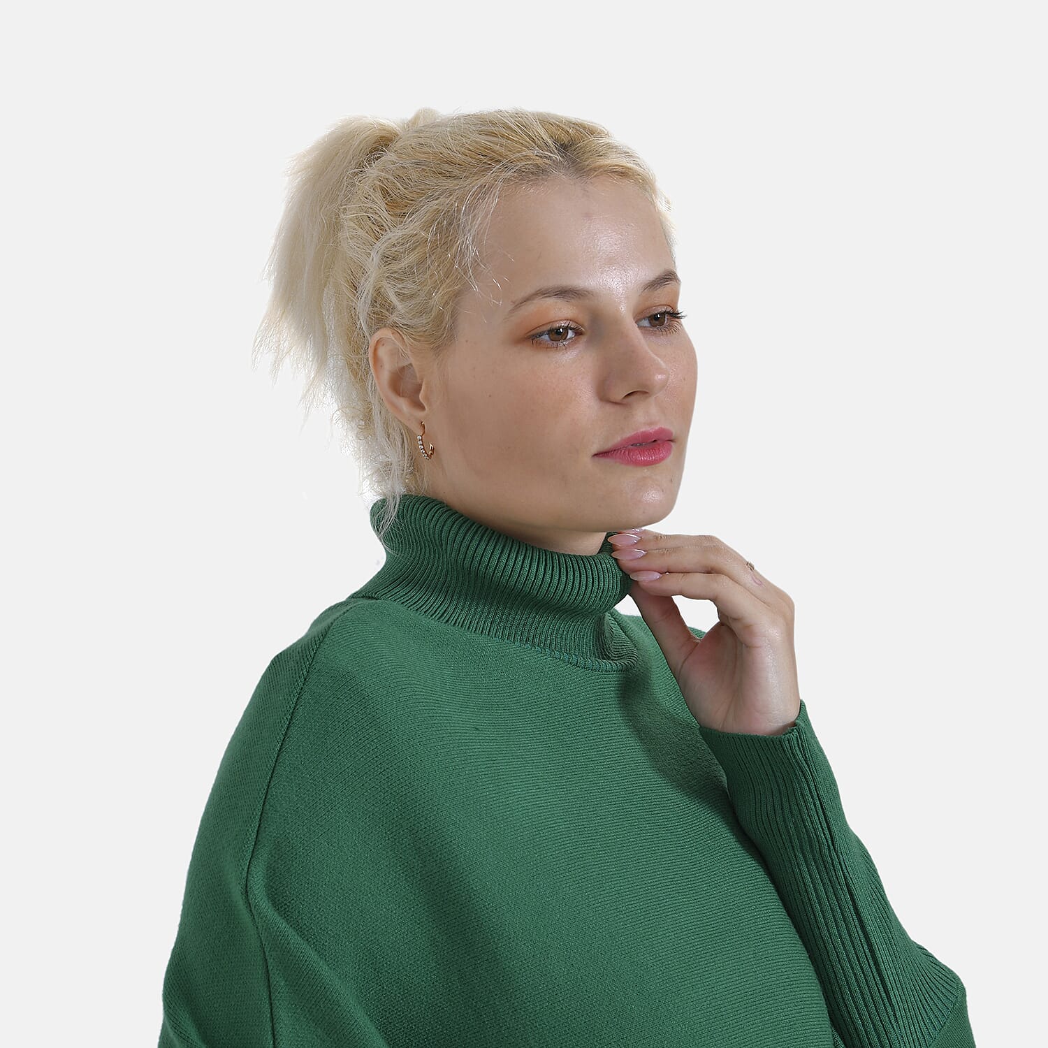 La Marey High Tie Tassel Poncho (One Size) - Green