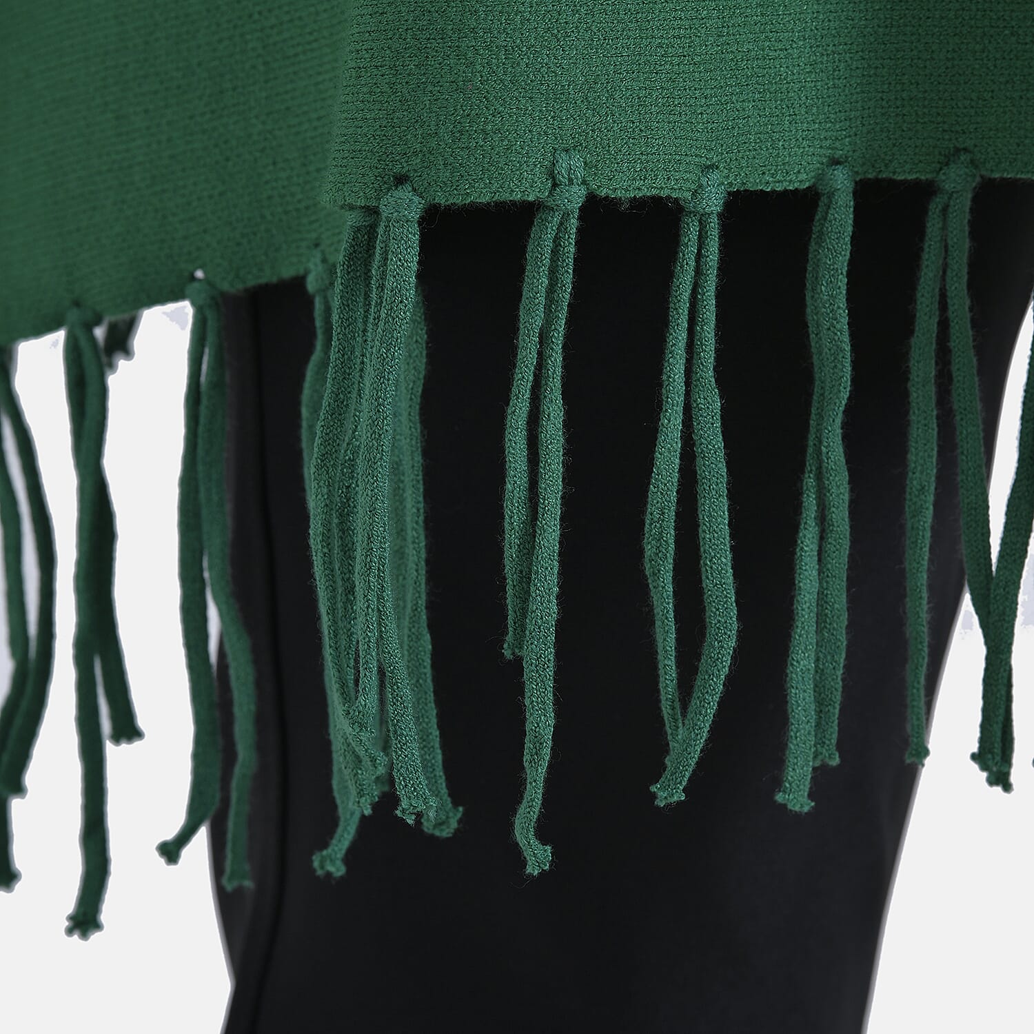 La Marey High Tie Tassel Poncho (One Size) - Green