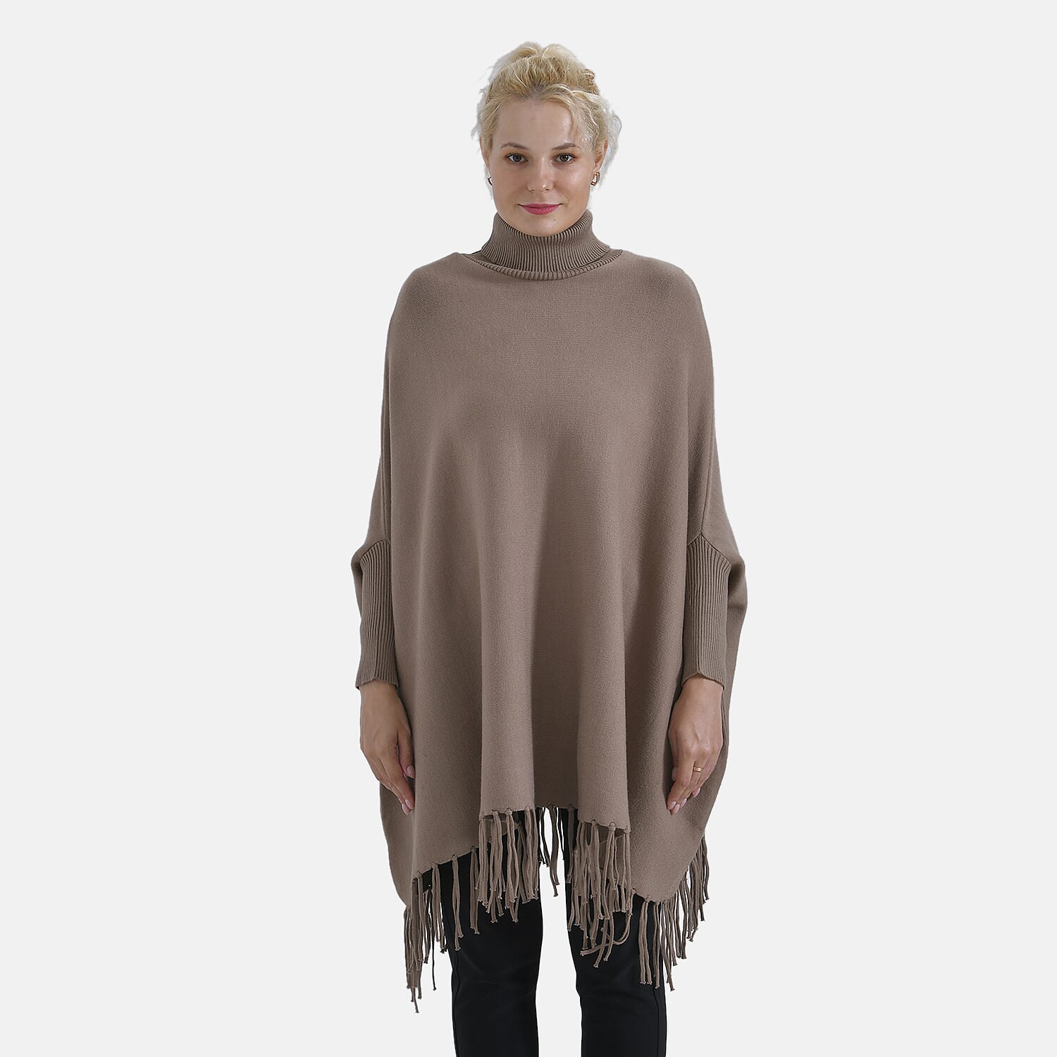 La Marey High Tie Tassel Poncho (One Size) - Camel