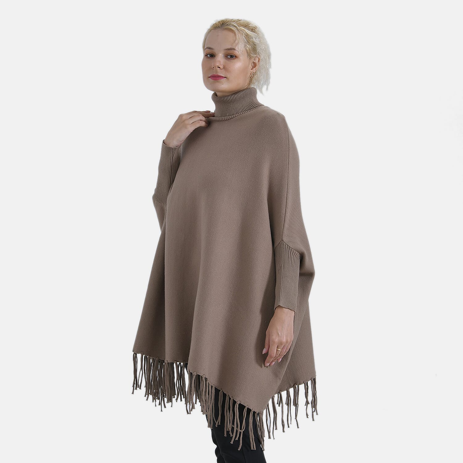 La Marey High Tie Tassel Poncho (One Size) - Camel