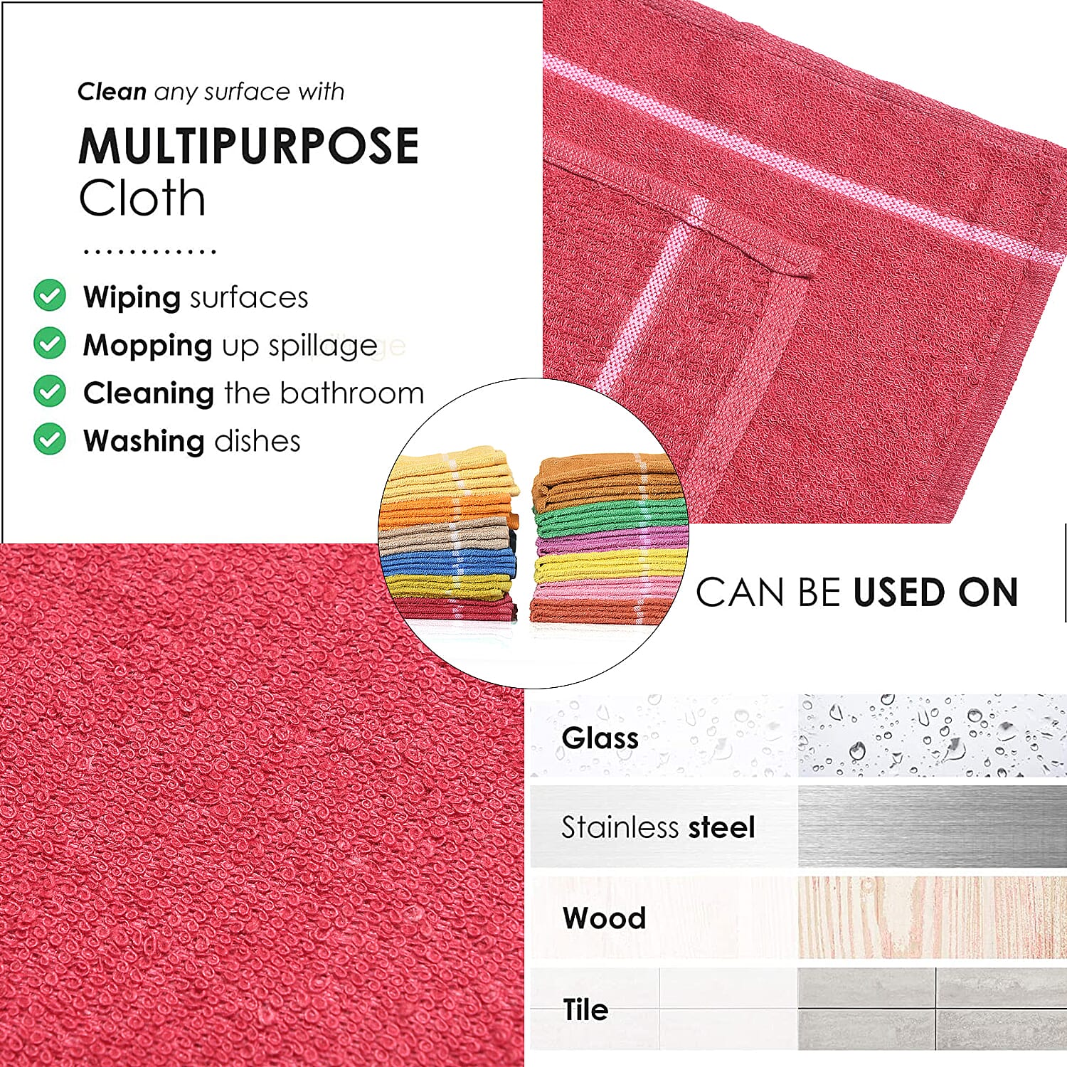 Set of 24 Dish Cloths (Size 24x24 cm) - Multi Set of 24 Dish Cloths (Size 24x24 cm) - Multi