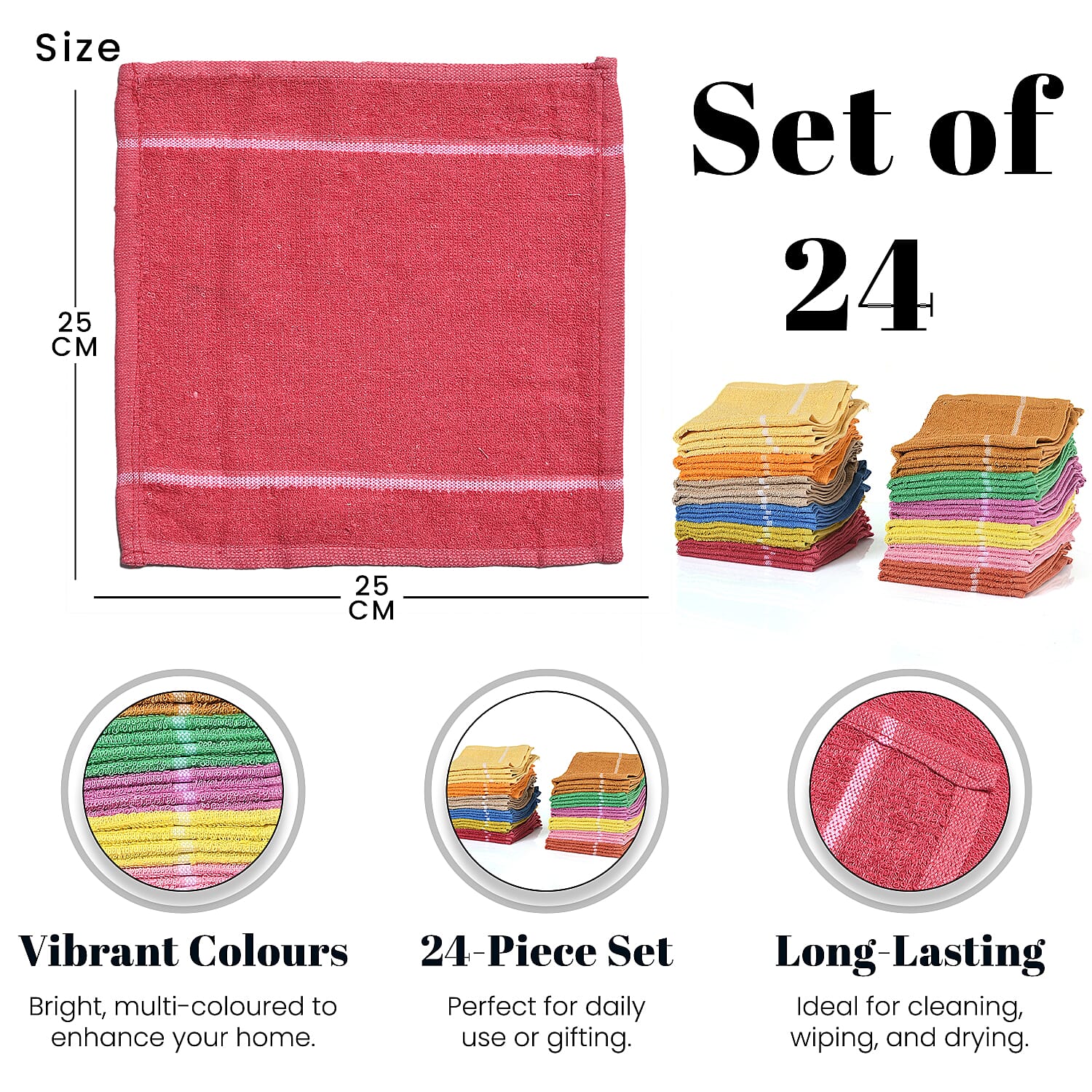 Set of 24 Dish Cloths (Size 24x24 cm) - Multi Set of 24 Dish Cloths (Size 24x24 cm) - Multi