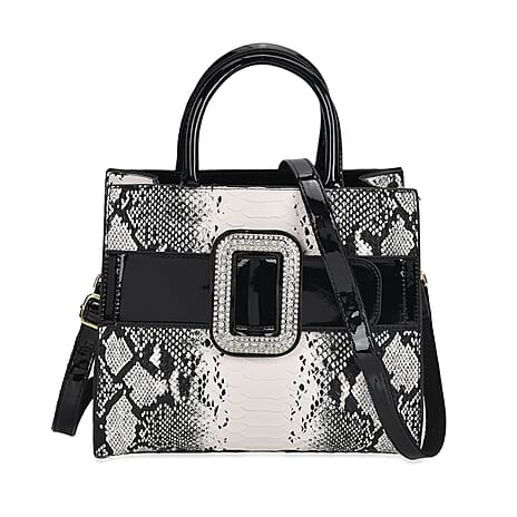 Snake Embossed Crossbody Bag - Black