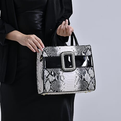Snake Embossed Crossbody Bag - Black