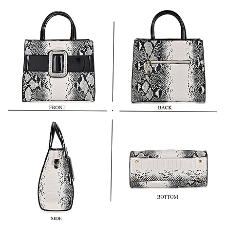 Snake Embossed Crossbody Bag - Black