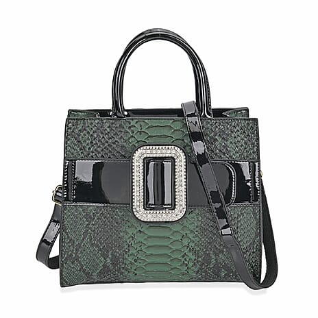 Leatherette Snake Skin Pattern Crossbody Bag - Green - Black