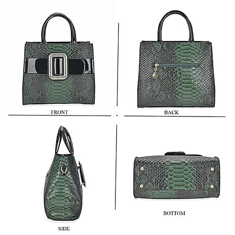 Leatherette Snake Skin Pattern Crossbody Bag - Green - Black