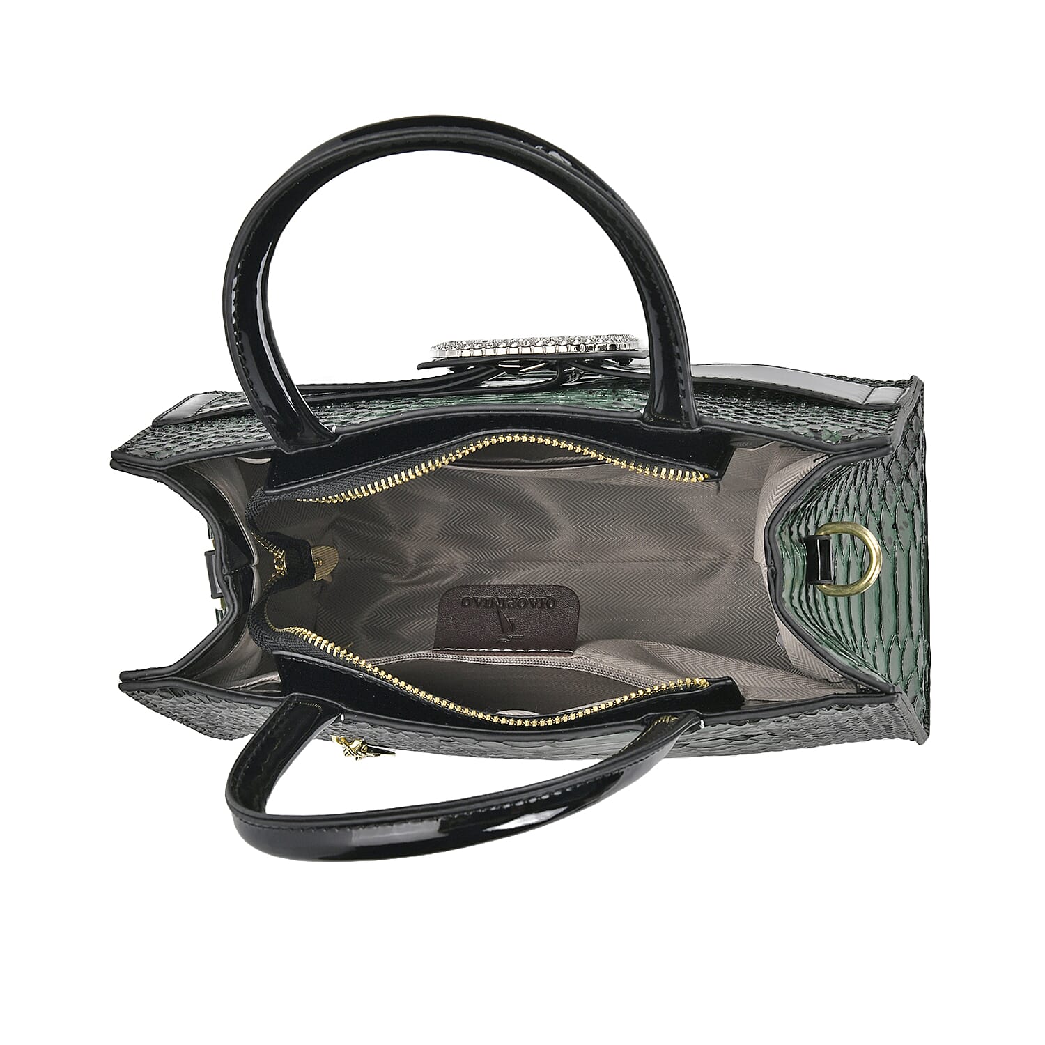 Leatherette Snake Skin Pattern Crossbody Bag - Green - Black Leatherette Snake Skin Pattern Crossbody Bag - Green - Black