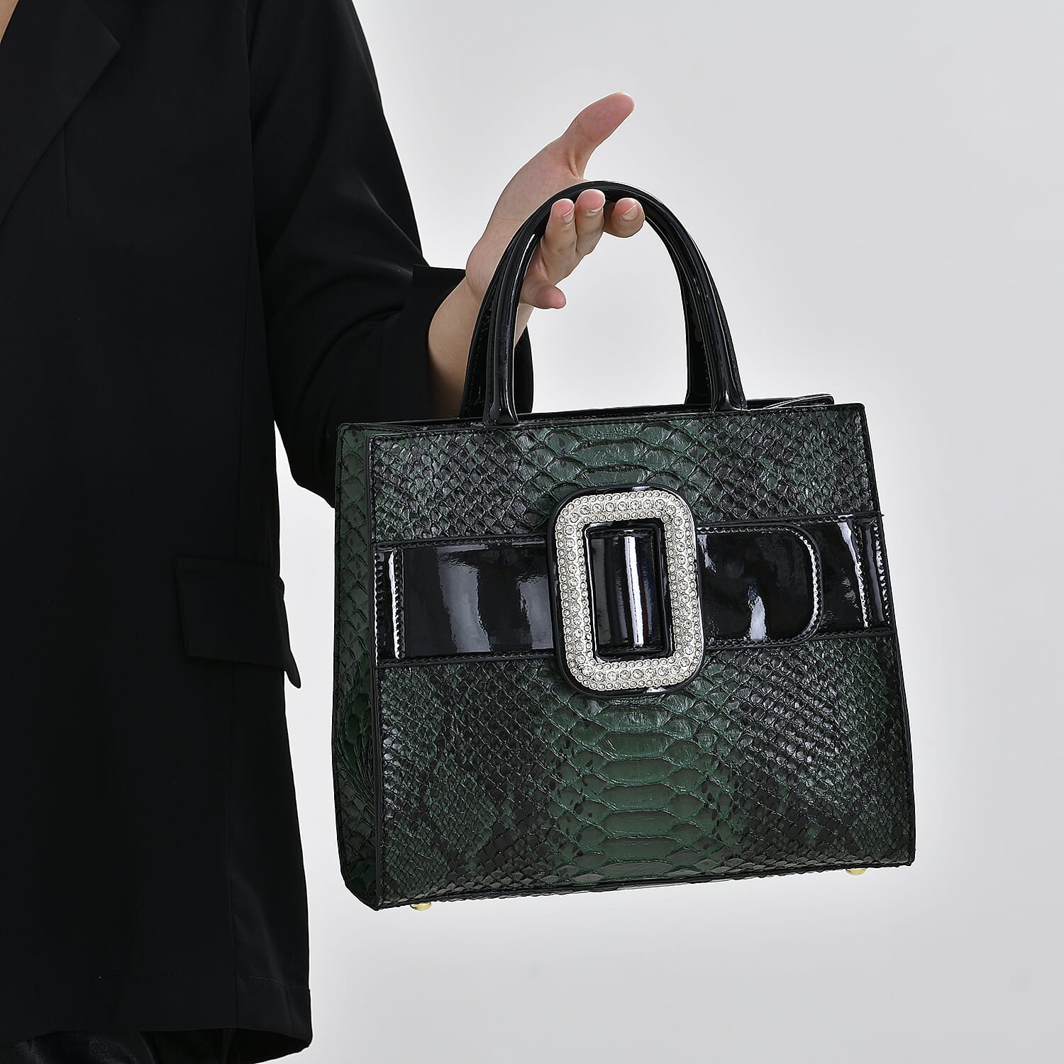 Leatherette Snake Skin Pattern Crossbody Bag - Green - Black Leatherette Snake Skin Pattern Crossbody Bag - Green - Black