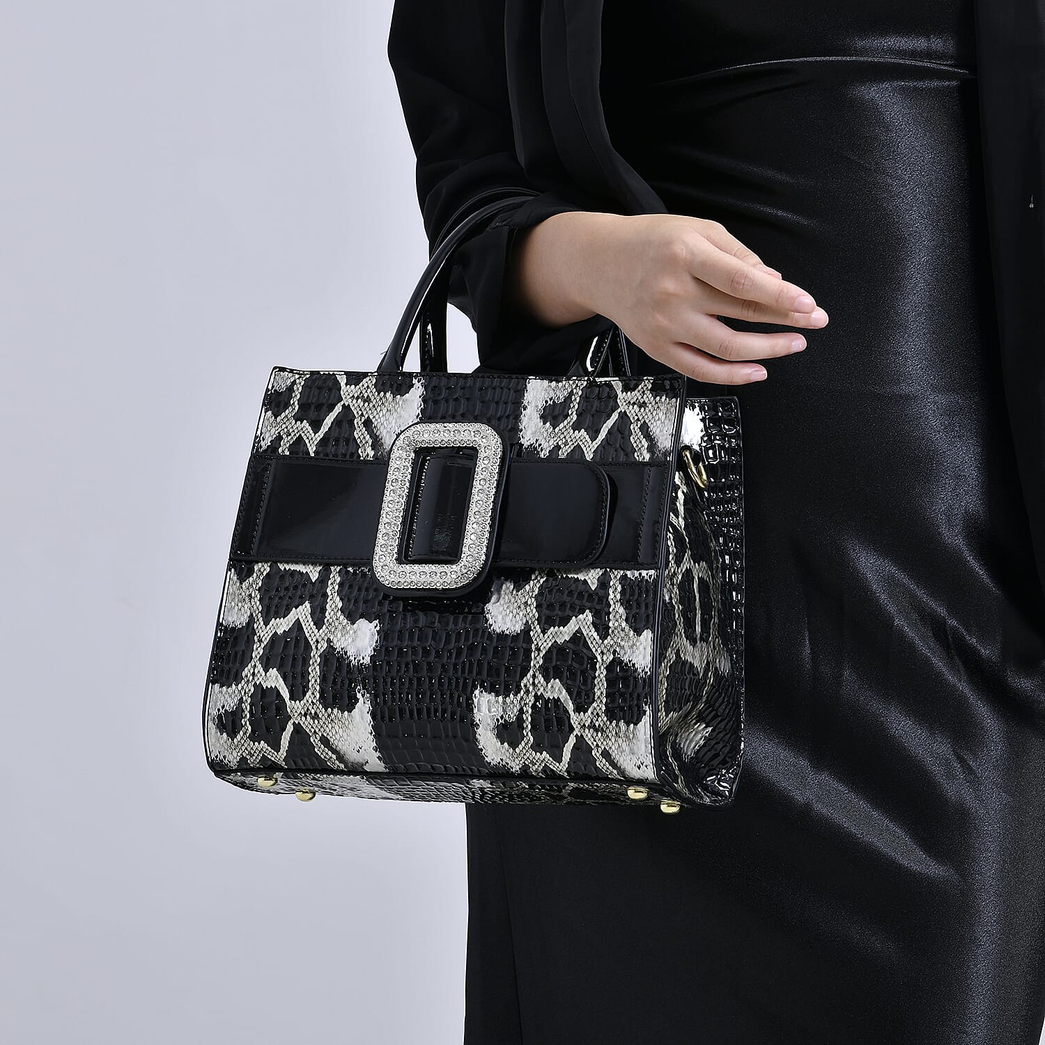 Snake Embossed Crossbody Bag - Black Leopard