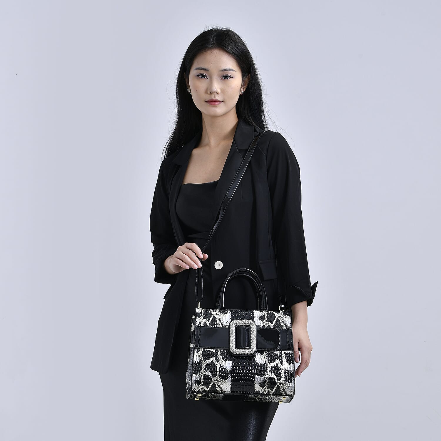Snake Embossed Crossbody Bag - Black Leopard